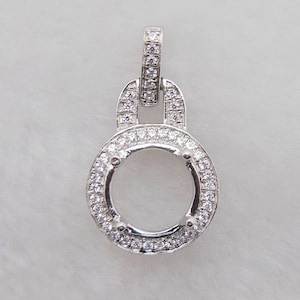 14K White Gold Diamond Semi Mount Pendant - 9mm Round