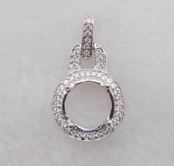 14K White Gold Diamond Semi Mount Pendant - 9mm Round