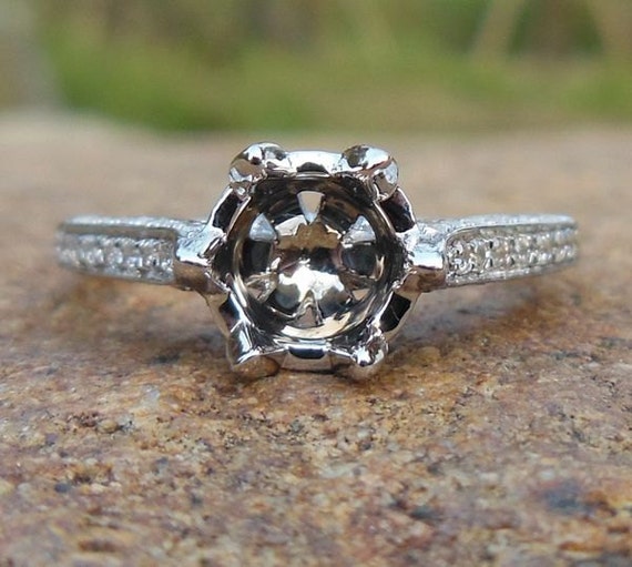 Round 6.2MM in Solid 14K White Gold Fashion Semi Mount Ring / Diamond Ring
