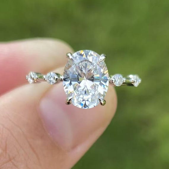 2 Carat Oval Lab Grown Diamond Engagement Ring: 14K White Gold