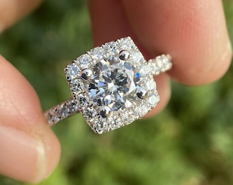 14K Weißgold Diamant Halo Semi Mount Verlobungsring