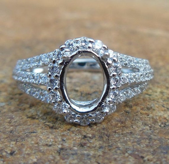14k White Gold Oval Halo Diamond Ring Semi Mount