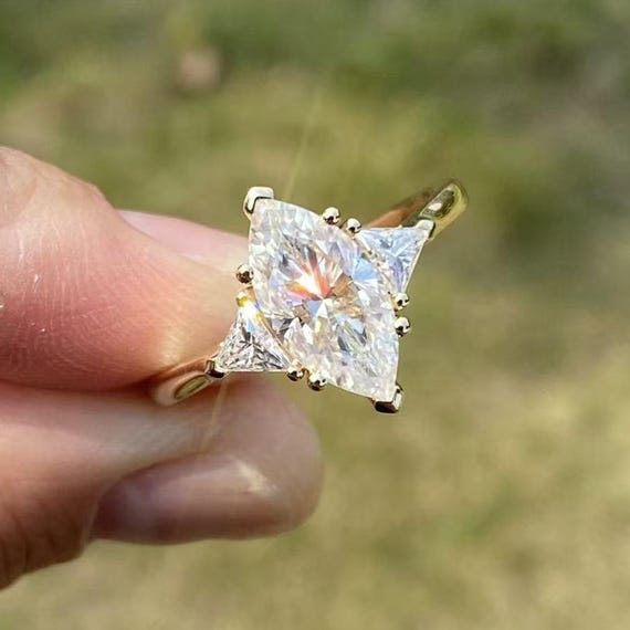 Marquise Moissanite Ring: 14K Gold with Trillion Accents