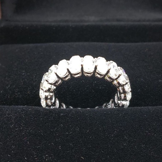 Moissanite Full Eternity Band: Vintage Oval 14K White Gold Anniversary Ring
