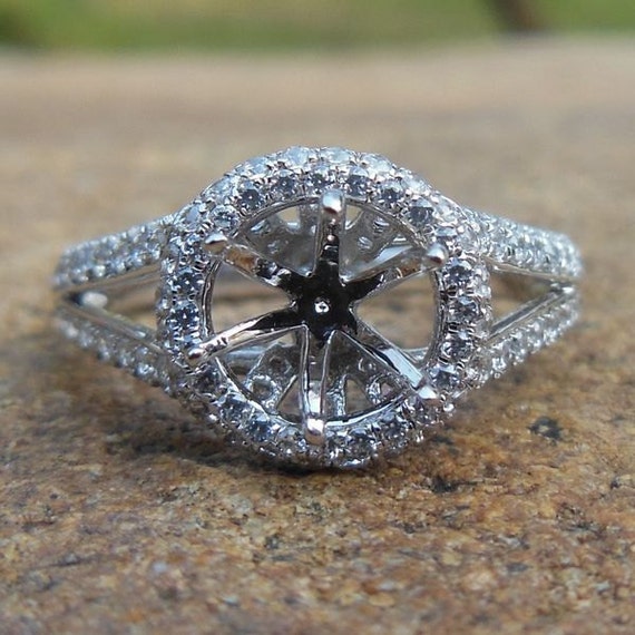 14K White Gold Diamond Semi Mount Ring: 6mm Round Engagement Ring