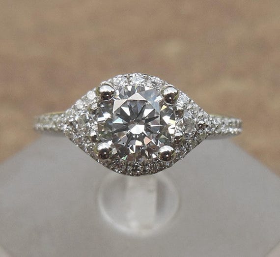 14K White Gold Diamond Halo Semi Mount Engagement Ring