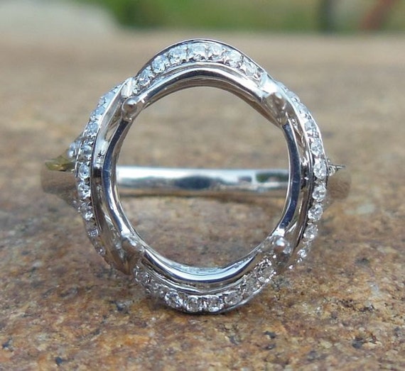 Solid 14K White Gold 10X12MM Oval Fashion Semi Mount Ring / Diamond Ring