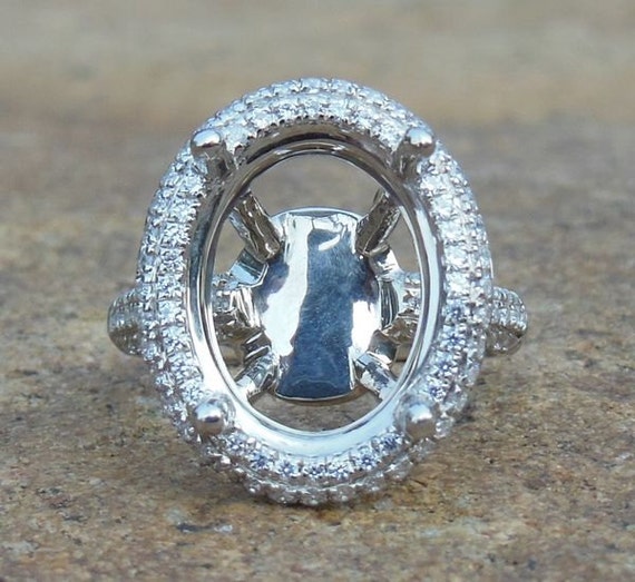 14K White Gold Diamond Semi Mount Ring: Oval 12x16MM