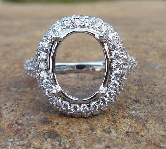 Solid 14K White Gold 9X12MM Oval Shape Fashion Semi Mount Ring / Diamond Ring