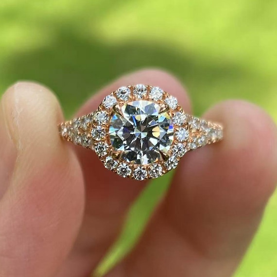 14K White Gold Halo Engagement Ring Setting - 6.5MM Round Diamond