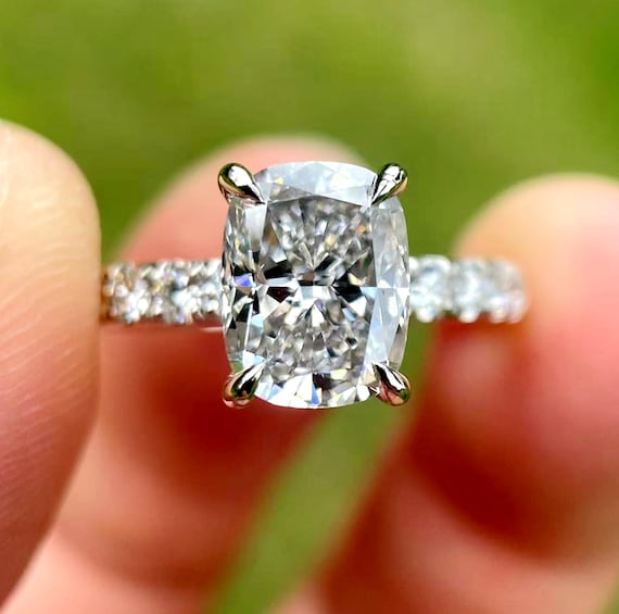 2 Carat Cushion Cut Lab Diamond Solitaire Engagement Ring, 14K White Gold