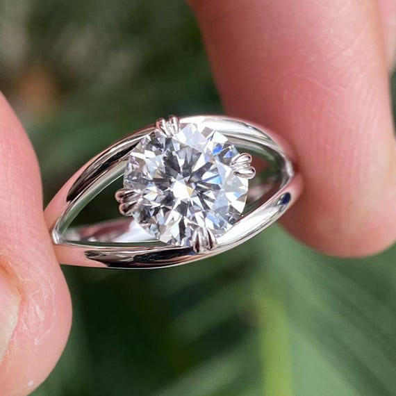 2 Carat Lab Diamond Solitaire Engagement Ring, 14K White Gold
