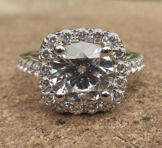14K White Gold Diamond Halo Engagement Ring - 8mm Round Semi Mount