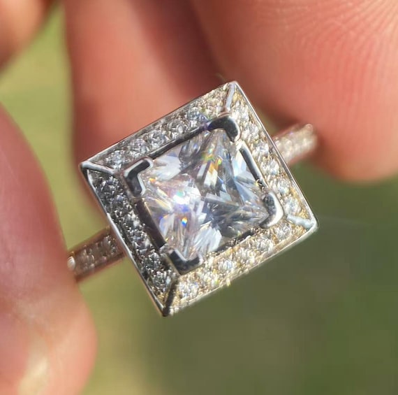 5.5MM Princess Cut Diamond Halo Semi Mount Ring / Engagement Ring
