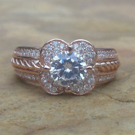 14K Rose Gold Diamond Semi Mount Ring - 6mm Round Engagement