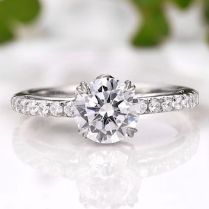 Runder, halb montierter, massiver 14K Weißgoldrunder 7 MM Modering, Diamantring, Verlobungsring, Versprechensring