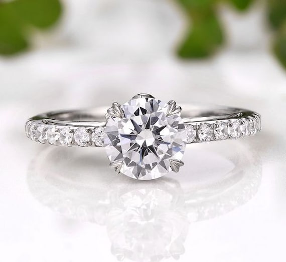 14K White Gold Diamond Semi Mount Ring: 7mm Round Engagement Ring
