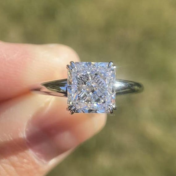 2.5 Carat Radiant Cut Lab Grown Diamond Ring, 14K White Gold Solitaire