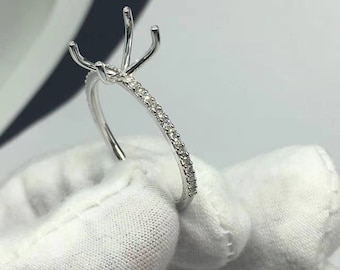 14K White Gold Diamond Engagement Ring Semi Mount: 8mm Round