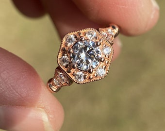 Diamond Engagement Ring, 14K Rose Gold, Semi Mount Ring Setting, 5.5mm Round Center Stone，Handmade Jewelry