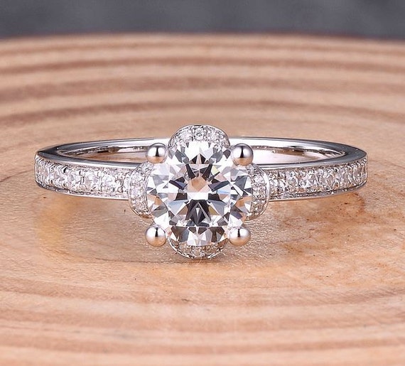 14K White Gold Diamond Engagement Ring Semi Mount - 6mm Round
