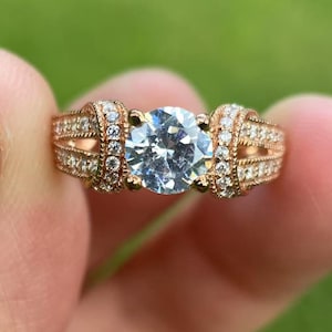 Diamant Verlobungsring / 14K Weißgold Ring / Diamant Ring / 6 MM Rund Diamant Ring