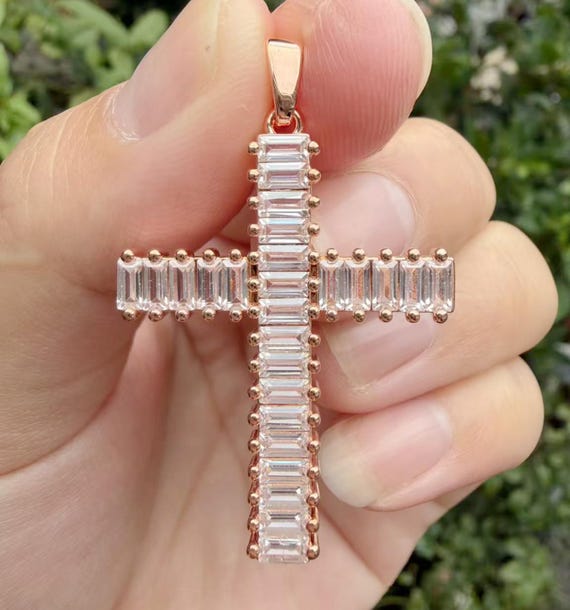 Cross Necklace, 14K Gold Lab Grown Diamond Pendant, Unisex