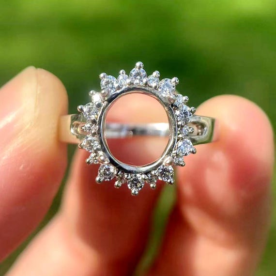 14K White Gold Diamond Semi Mount Ring: Oval 8x9mm Engagement Ring