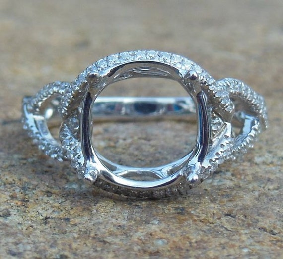 14K White Gold Diamond Semi Mount Ring: Oval 8x10MM Promise Ring