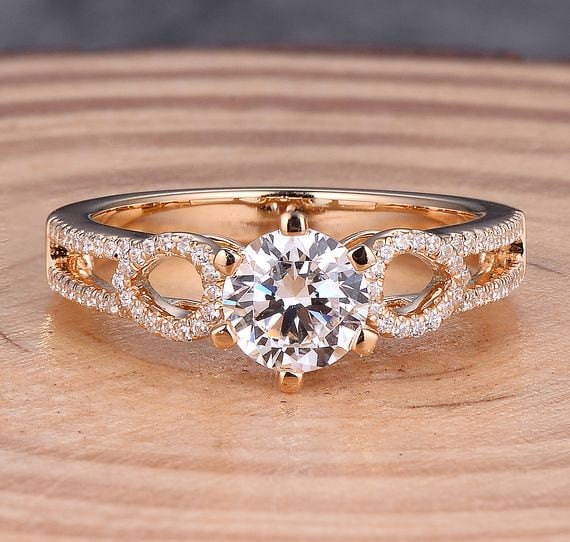 14K Yellow Gold Diamond Ring: 6mm Round, 6-Prong Engagement Ring