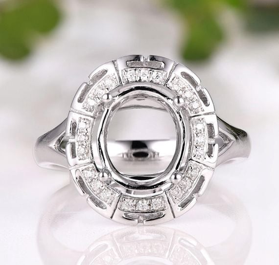 Solid 14K White Gold 7X9MM Oval Shape Fashion Semi Mount Ring / Diamond Ring