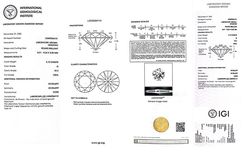 2.1 Carat Round Brilliant Cut Lab Diamond / G Color VS2 Lab Grown Diamond / Certified Round Diamond For Engagement Ring image 2