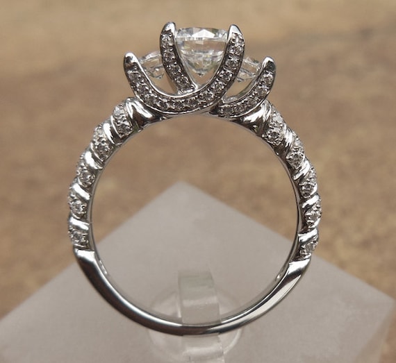 14K White Gold Three Stone Diamond Ring: 6MM Semi Mount Engagement Ring