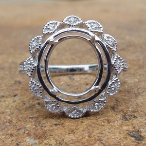 Free Shipping 14K White Gold Oval 9X11MM Fashion Semi Mount Ring / Semi Mount Ring image 1