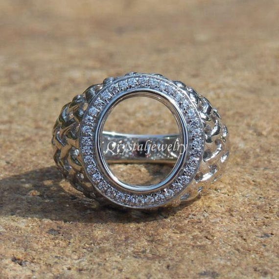 14K White Gold Diamond Men's Ring: Oval Semi Mount, 10x12MM