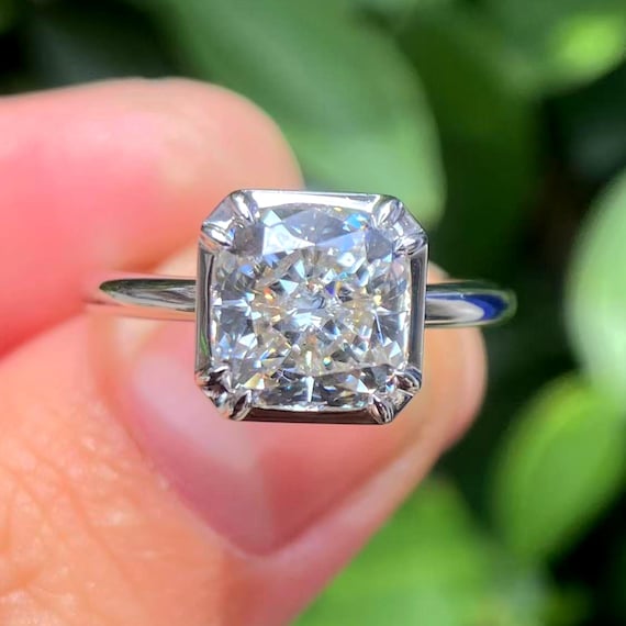 2.5 Carat Cushion Cut Lab Diamond Solitaire Engagement Ring, 14K White Gold