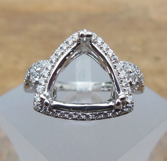 Solid 14K White Gold 12X12x12MM Trilliant Shape Fashion Semi Mount Ring / Diamond Ring