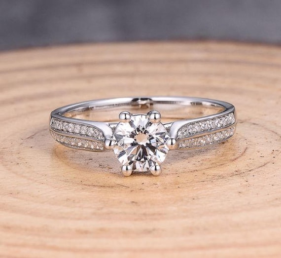 14K White Gold Diamond Ring Semi Mount: 6 Prong Setting