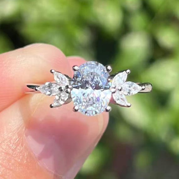 1.5 Carat Oval Lab Grown Diamond Engagement Ring: 14K White Gold