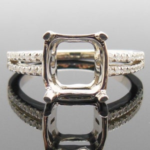 14K White Gold Diamond Semi Mount Ring: Cushion Cut, 8mm