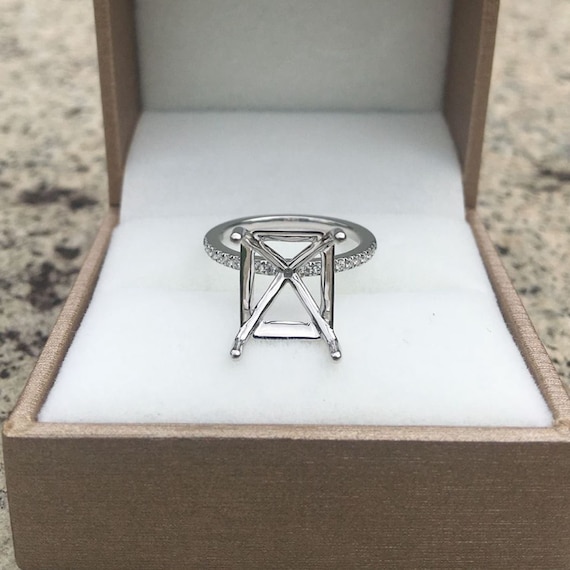 14K White Gold Diamond Engagement Ring Semi Mount: 9x11mm Emerald