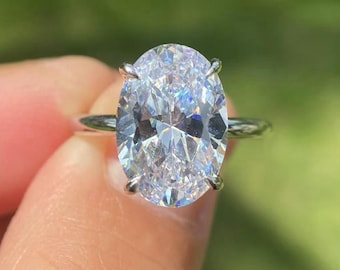 Oval Lab Grown Diamond Engagement Ring, 14K White Gold (3-5 Carat)