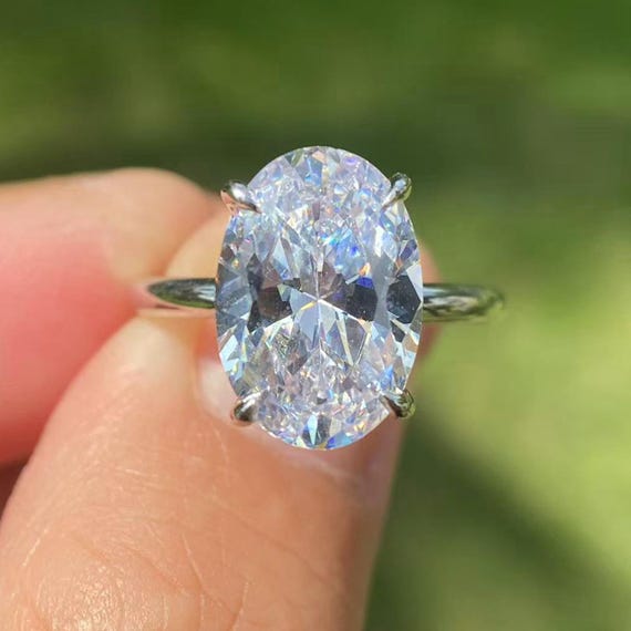 Oval Lab Grown Diamond Engagement Ring, 14K White Gold (3-5 Carat)