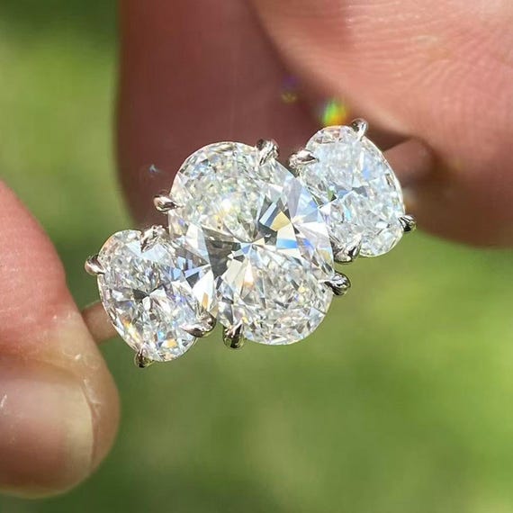Oval Lab Grown Diamond Three Stone Engagement Ring, 2.5 TCW