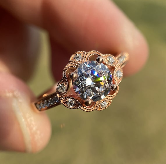14K Rose Gold Diamond Semi Mount Ring: 6mm Round Engagement Ring