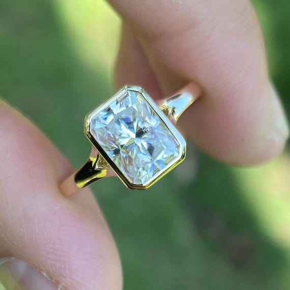 Radiant Cut Moissanite Solitaire Ring, 14K Yellow Gold Engagement Ring