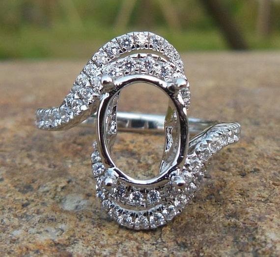 Solid14K White Gold 7X9MM Oval Shape Fashion Semi Mount Ring / Diamond Ring