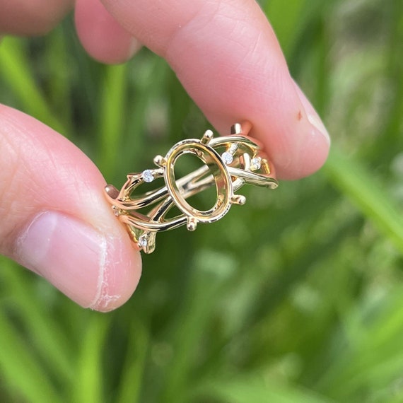 Vintage Art Deco 14K Yellow Gold Diamond Semi Mount Ring (7x10MM Oval)