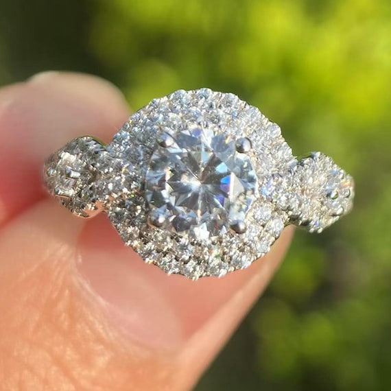 14K White Gold Diamond Engagement Ring: 6mm Double Halo Semi Mount