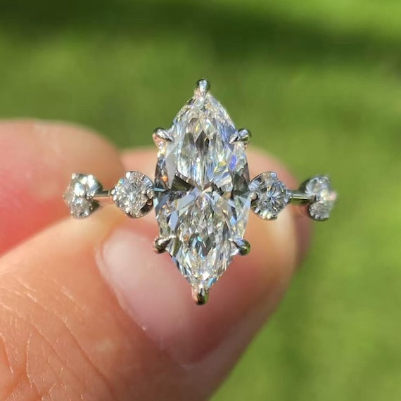 1.5 Carat Marquise Lab Grown Diamond Engagement Ring: 14K White Gold